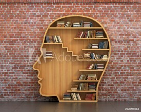 Bild på Concept of training Wooden bookshelf full of books in form of m